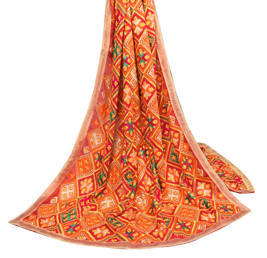 Sushila Vintage Red Heavy Dupatta Bagh Phulkari Art Silk Traditional Long Stole