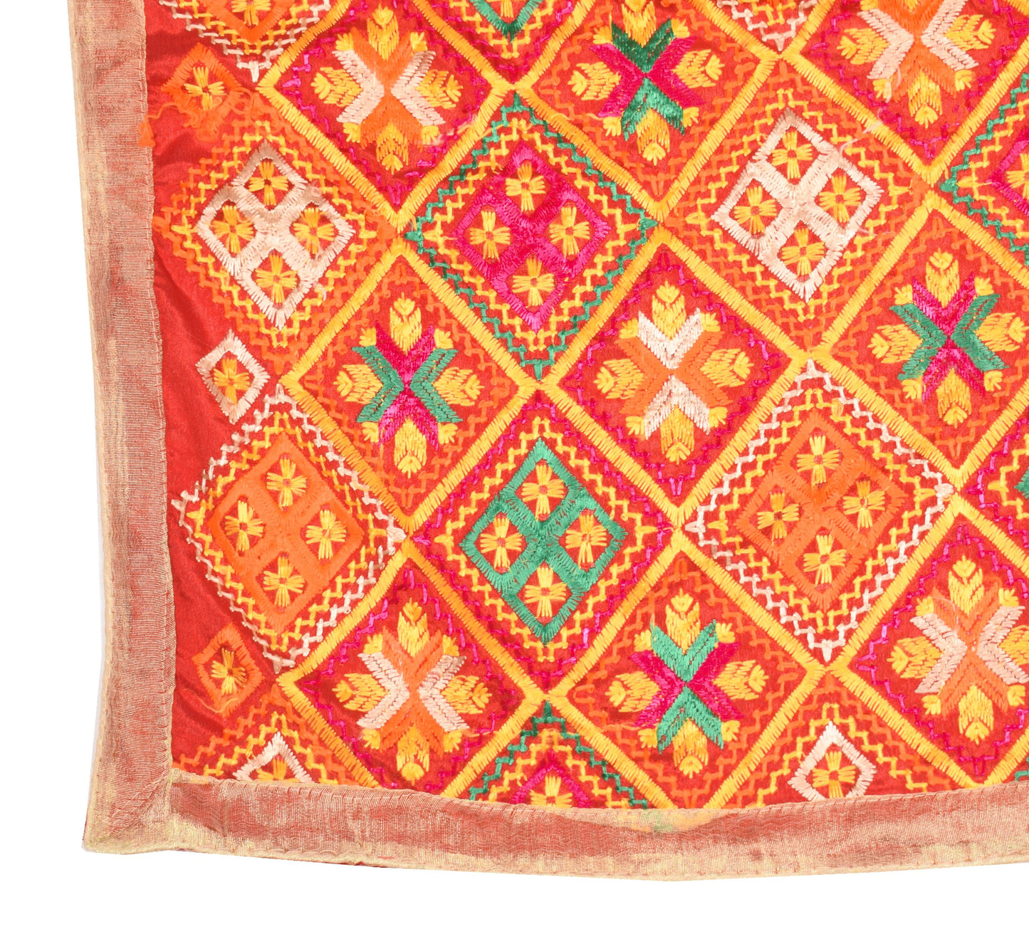 Sushila Vintage Red Heavy Dupatta Bagh Phulkari Art Silk Traditional Long Stole