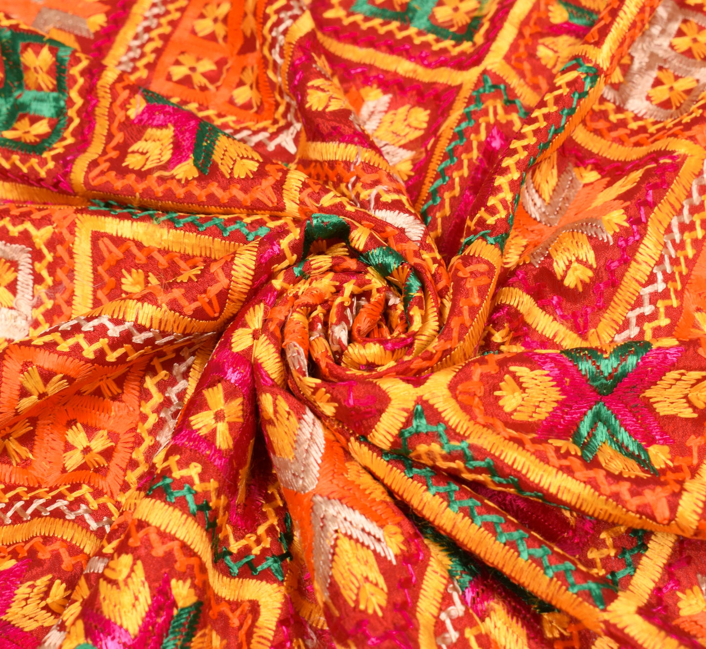 Sushila Vintage Red Heavy Dupatta Bagh Phulkari Art Silk Traditional Long Stole