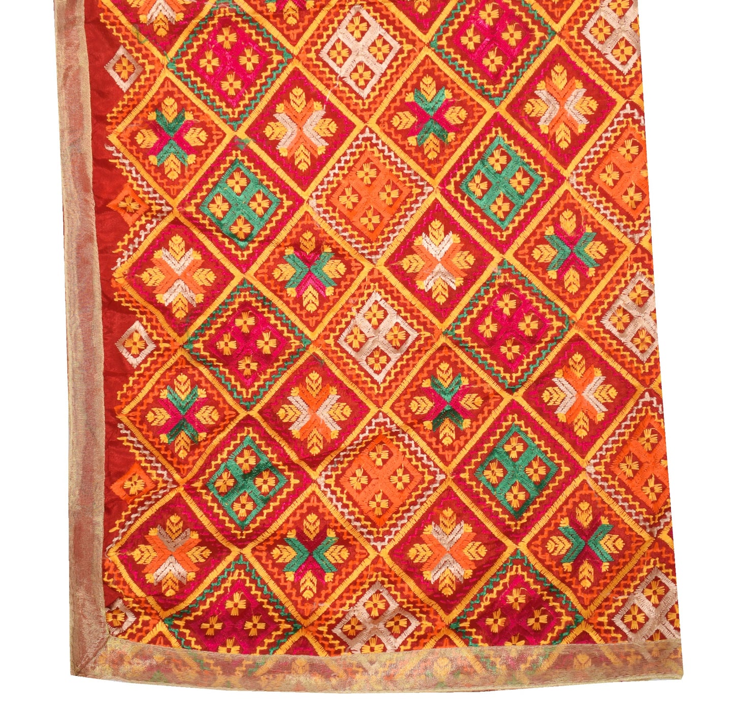 Sushila Vintage Red Heavy Dupatta Bagh Phulkari Art Silk Traditional Long Stole