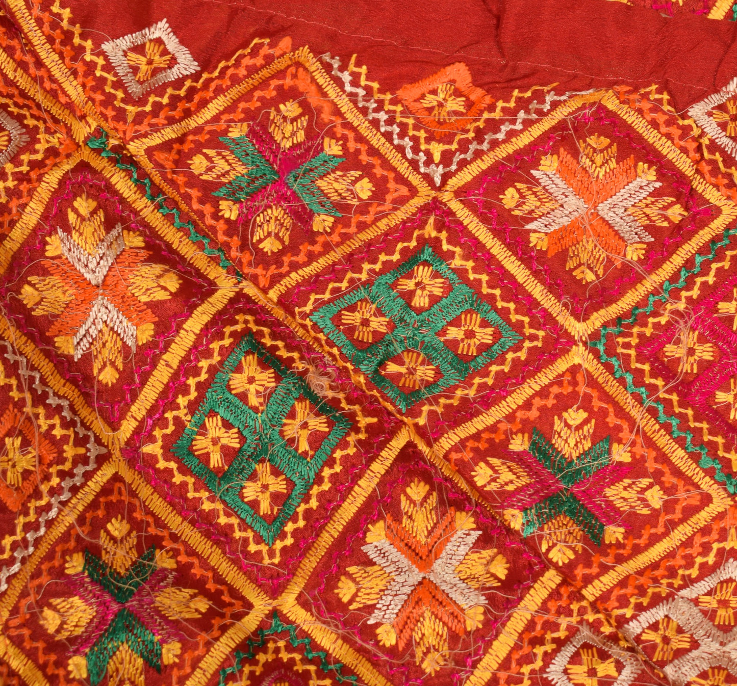 Sushila Vintage Red Heavy Dupatta Bagh Phulkari Art Silk Traditional Long Stole