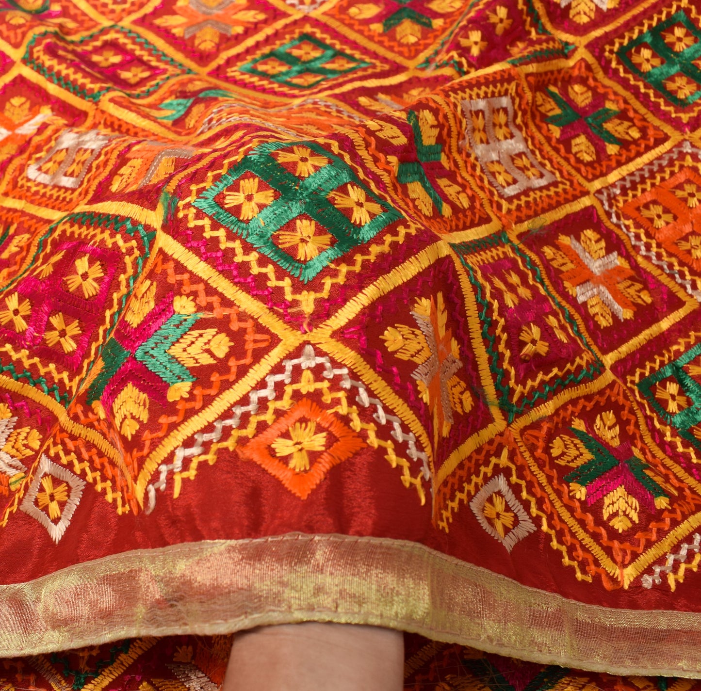 Sushila Vintage Red Heavy Dupatta Bagh Phulkari Art Silk Traditional Long Stole