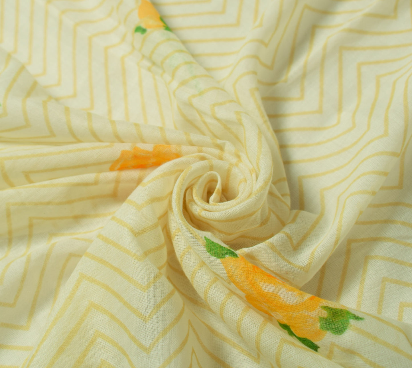 Sushila Vintage White Printed Dupatta 100% Pure Cotton Zig-Zag Soft Long Stole