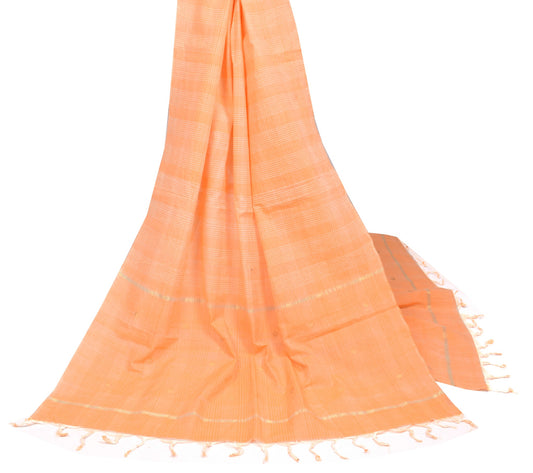 Sushila Vintage Orange Handloom Dupatta Pure Cotton Checks Woven BRANDED Stole