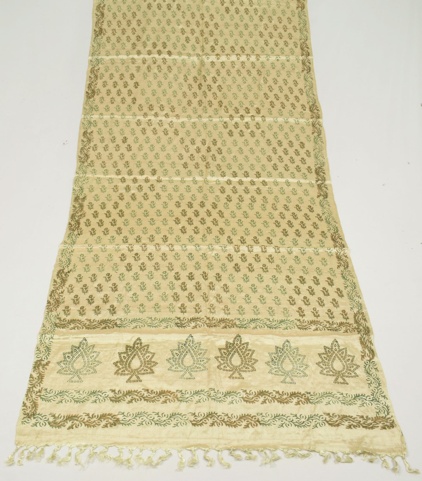 Sushila Vintage Cream Dupatta 100% Pure Rayon Hand Block Printed Long Stole Wrap