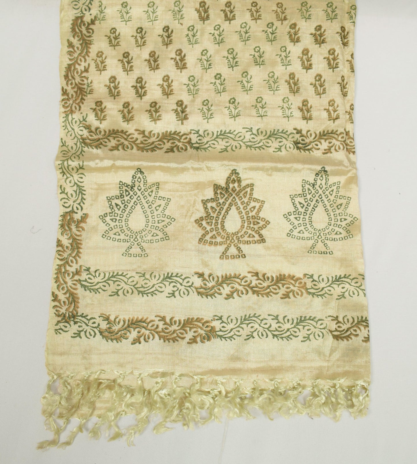 Sushila Vintage Cream Dupatta 100% Pure Rayon Hand Block Printed Long Stole Wrap