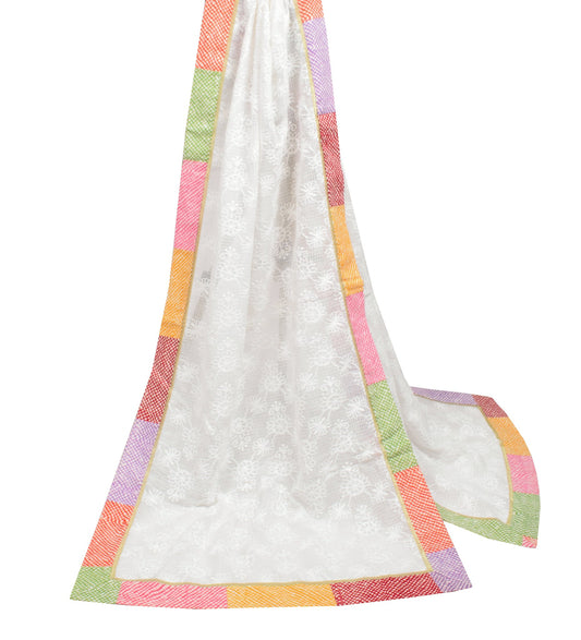 Sushila Vintage Hand Embroidered Dupatta Patch Work Lace White Kota Doria Stole