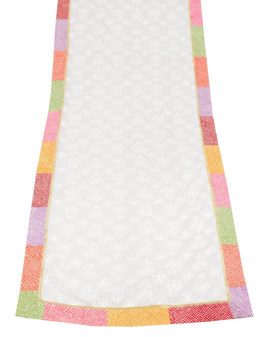 Sushila Vintage Hand Embroidered Dupatta Patch Work Lace White Kota Doria Stole