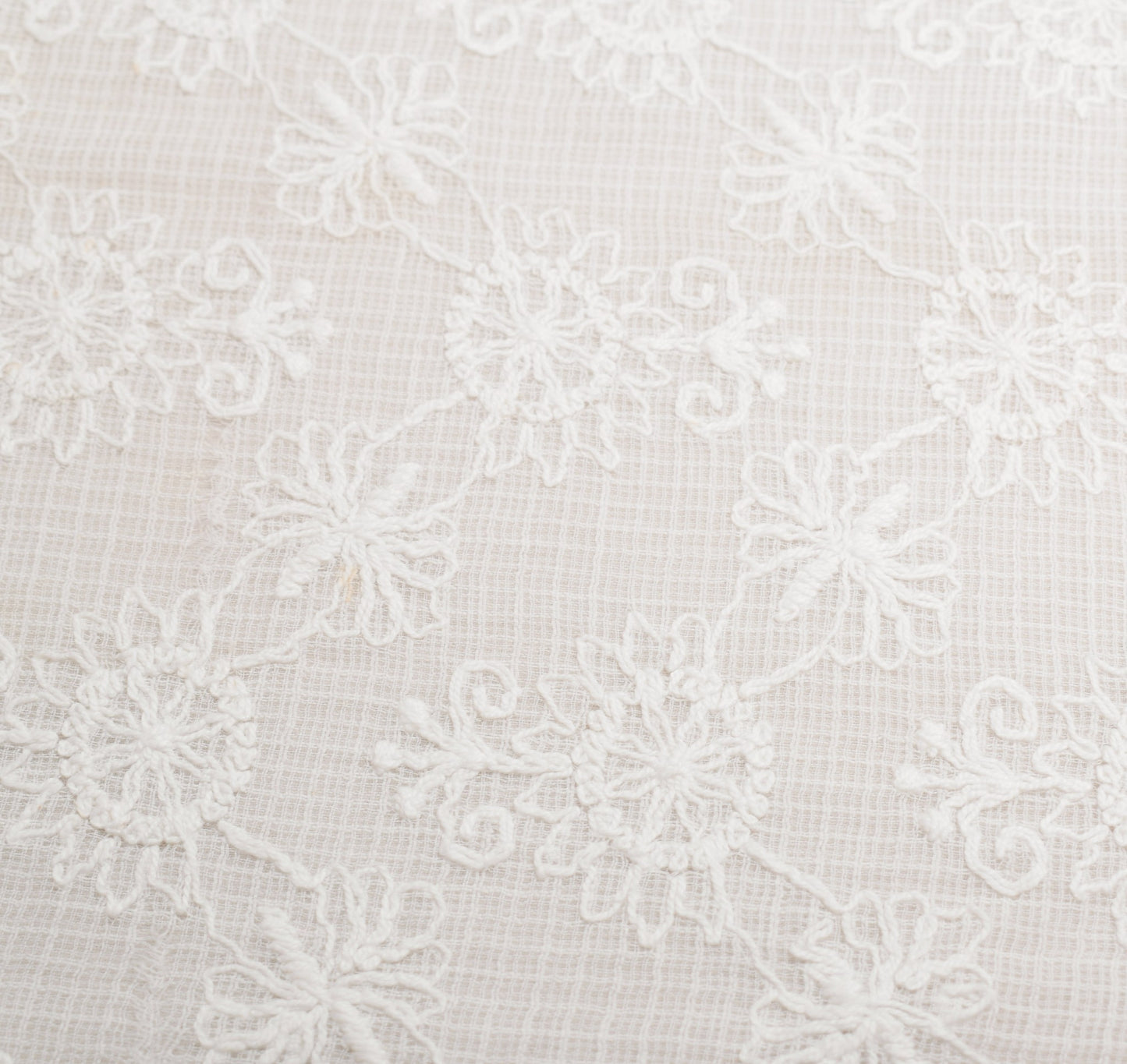 Sushila Vintage Hand Embroidered Dupatta Patch Work Lace White Kota Doria Stole