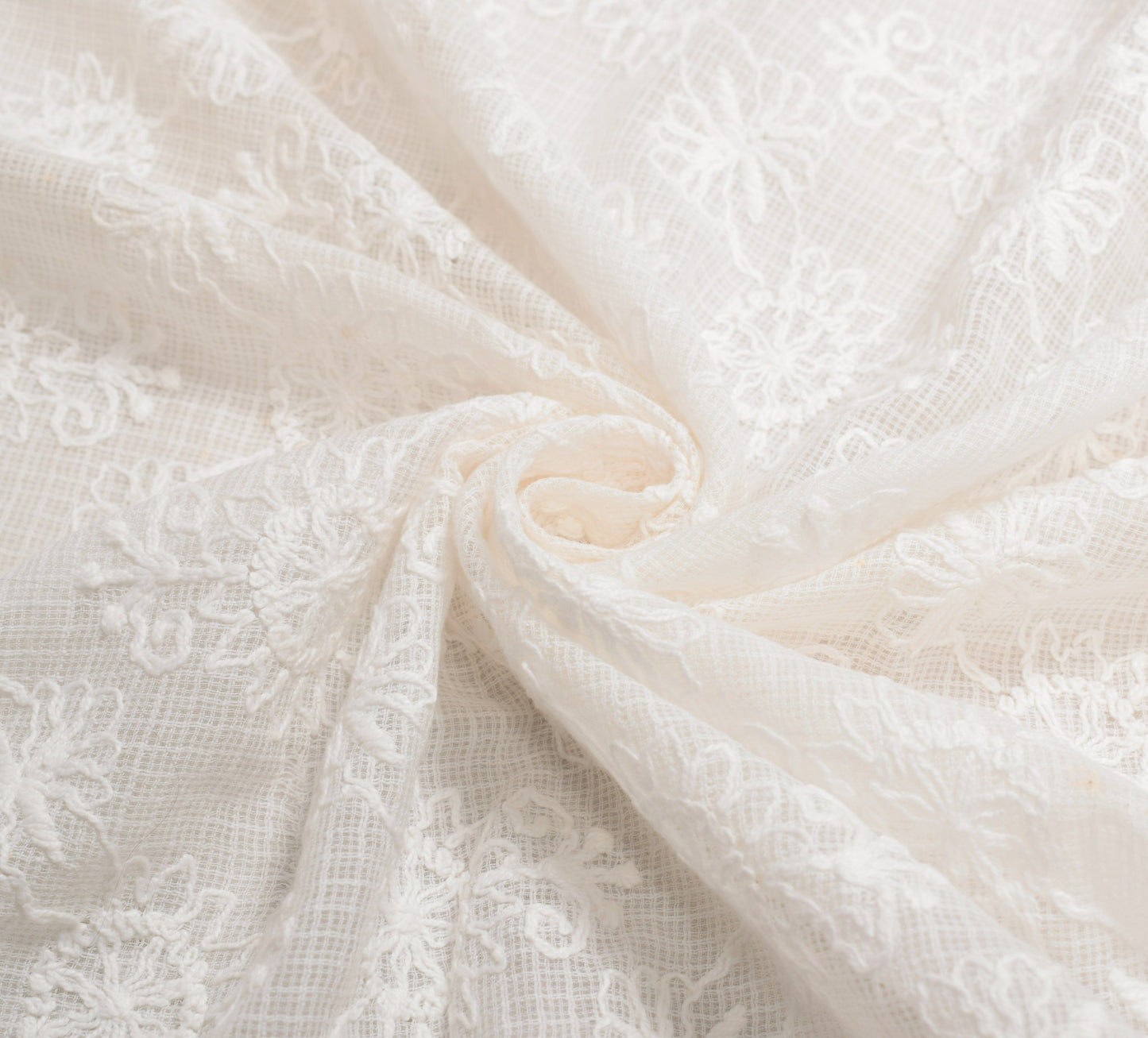 Sushila Vintage Hand Embroidered Dupatta Patch Work Lace White Kota Doria Stole