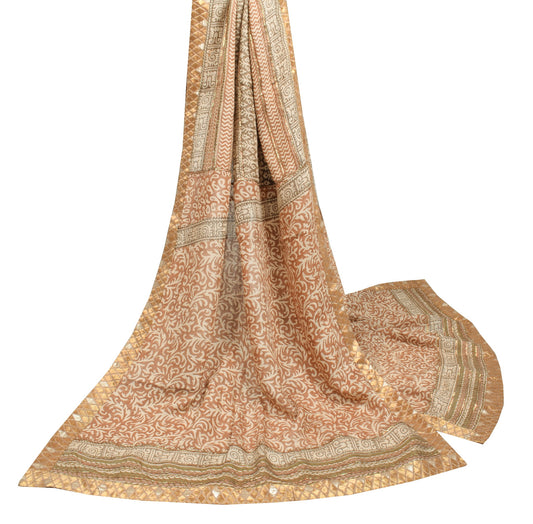 Sushila Vintage Brown Floral Dupatta Hand Block Printed Pure Woolen Shawl Stole