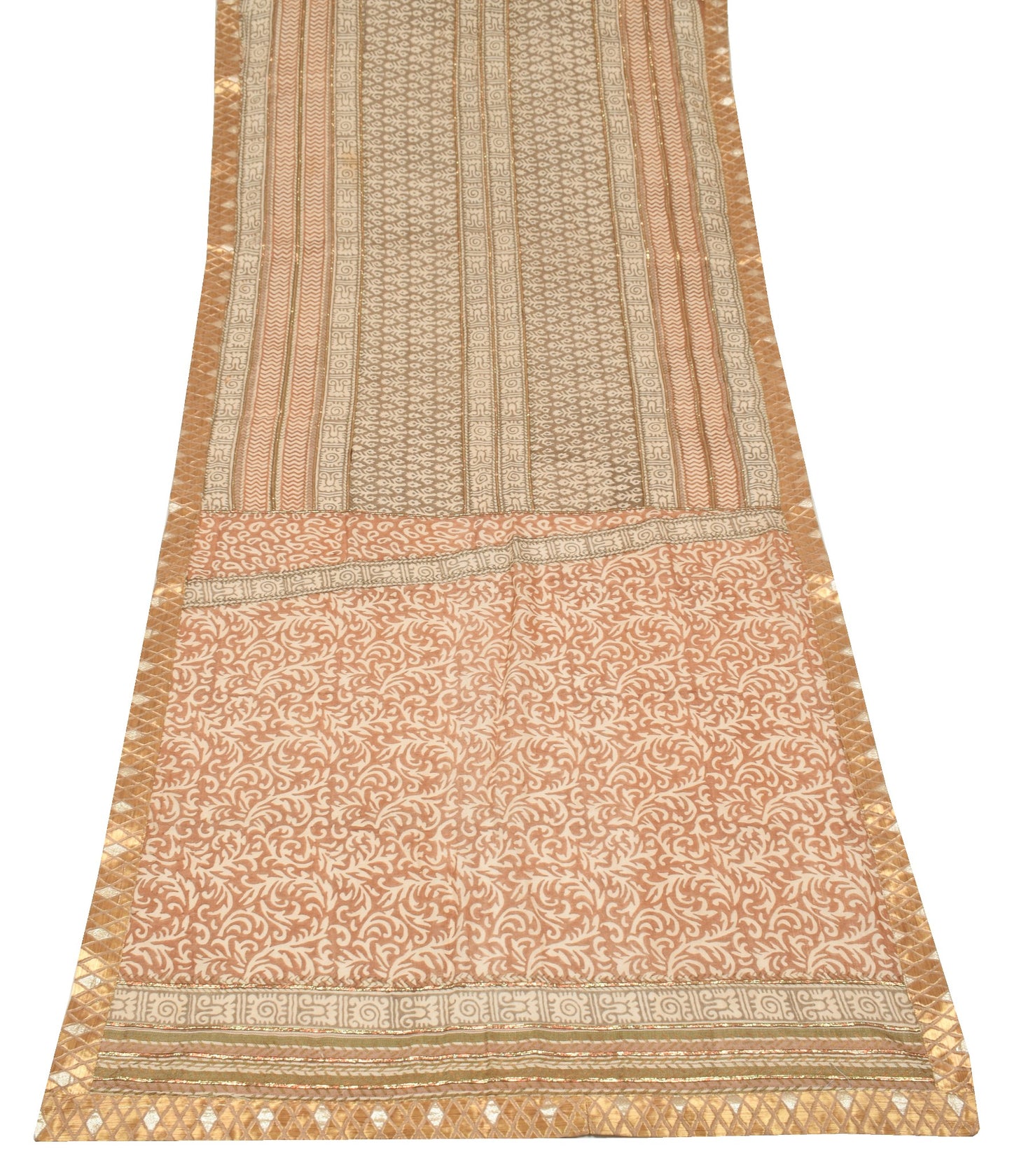 Sushila Vintage Brown Floral Dupatta Hand Block Printed Pure Woolen Shawl Stole