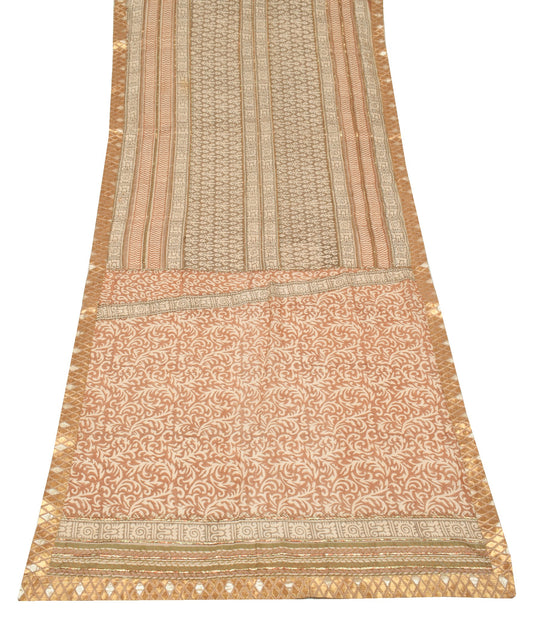 Sushila Vintage Brown Floral Dupatta Hand Block Printed Pure Woolen Shawl Stole