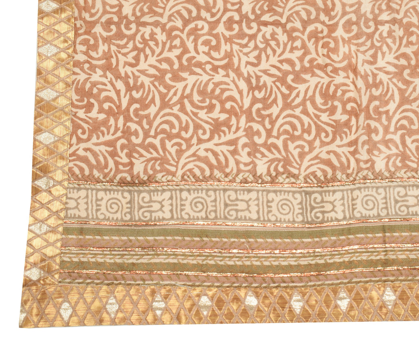 Sushila Vintage Brown Floral Dupatta Hand Block Printed Pure Woolen Shawl Stole