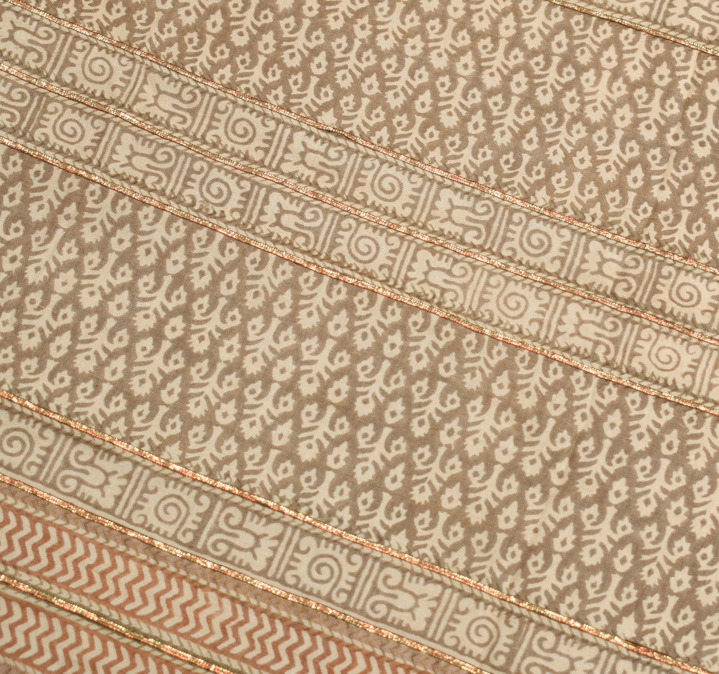 Sushila Vintage Brown Floral Dupatta Hand Block Printed Pure Woolen Shawl Stole