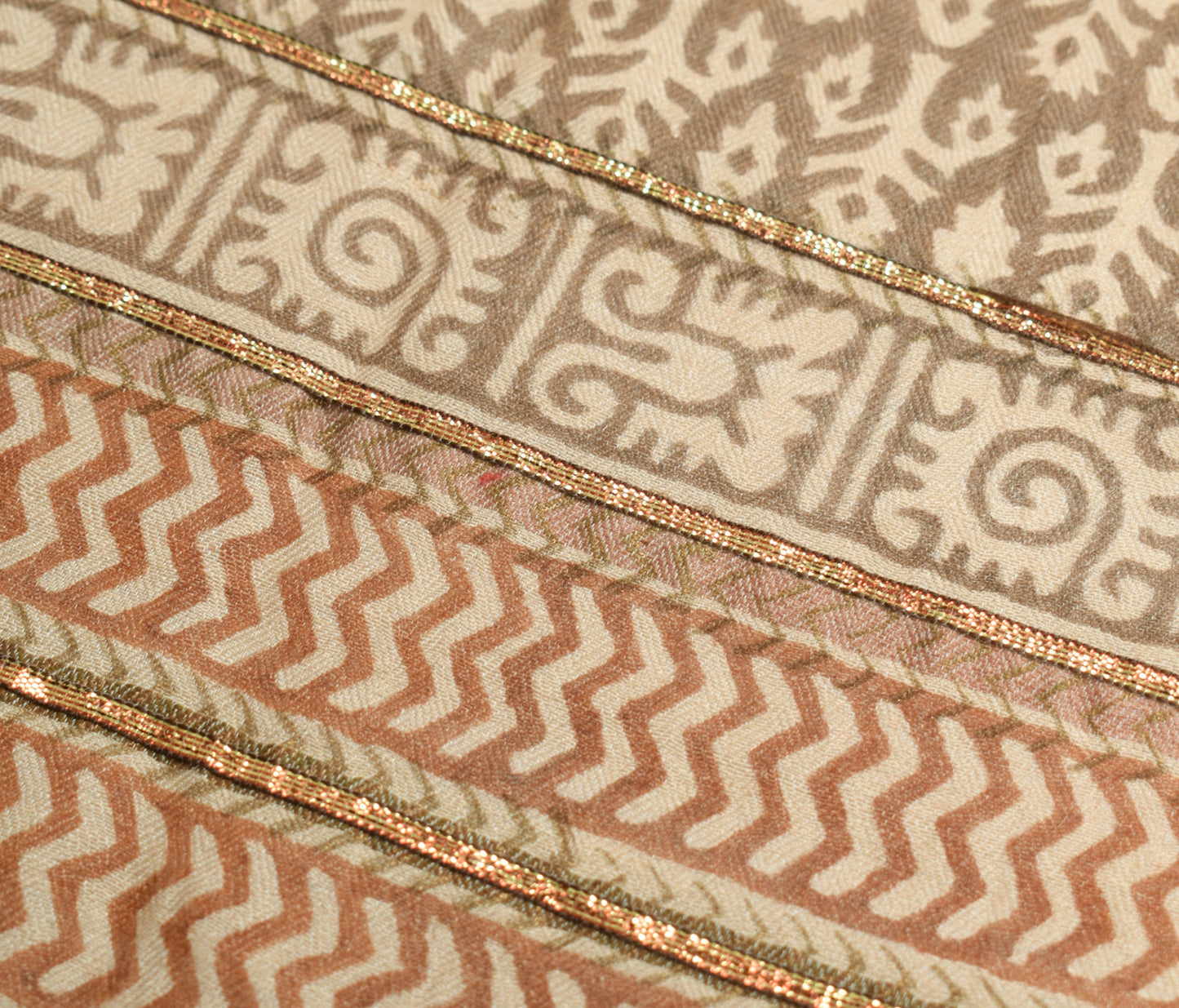 Sushila Vintage Brown Floral Dupatta Hand Block Printed Pure Woolen Shawl Stole