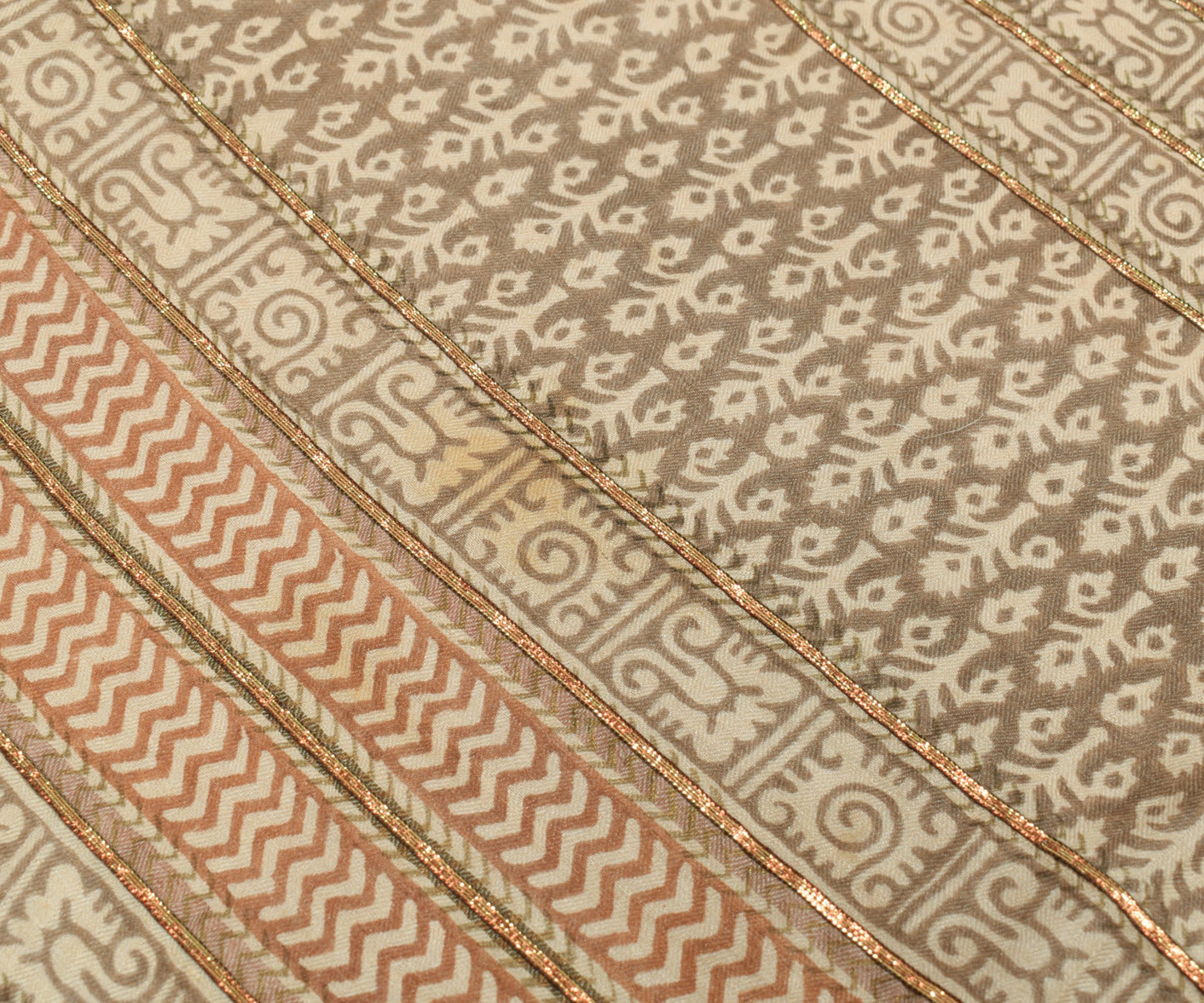 Sushila Vintage Brown Floral Dupatta Hand Block Printed Pure Woolen Shawl Stole