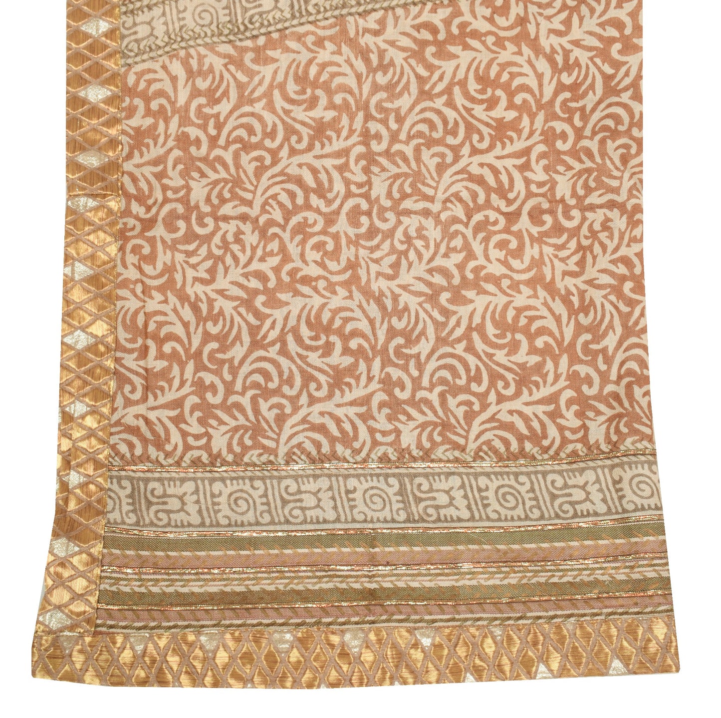 Sushila Vintage Brown Floral Dupatta Hand Block Printed Pure Woolen Shawl Stole