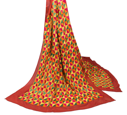 Sushila Vintage Bagh Phulkari Heavy Dupatta Red Art Chiffon Silk Long Stole Wrap