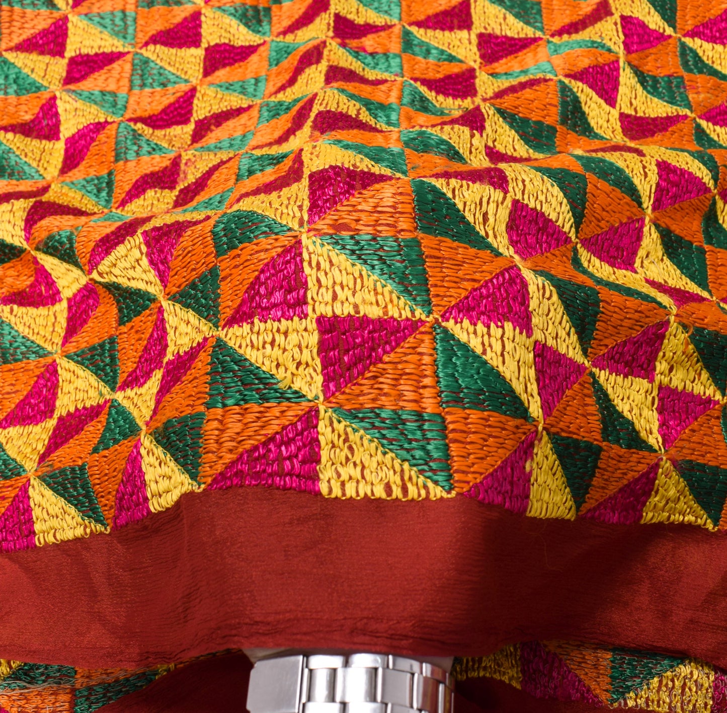 Sushila Vintage Bagh Phulkari Heavy Dupatta Red Art Chiffon Silk Long Stole Wrap