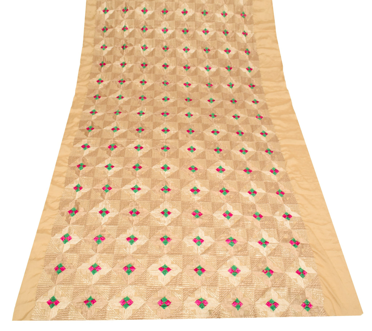Sushila Vintage Bagh Phulkari Heavy Dupatta Art Silk Light Brown Long Stole Wrap