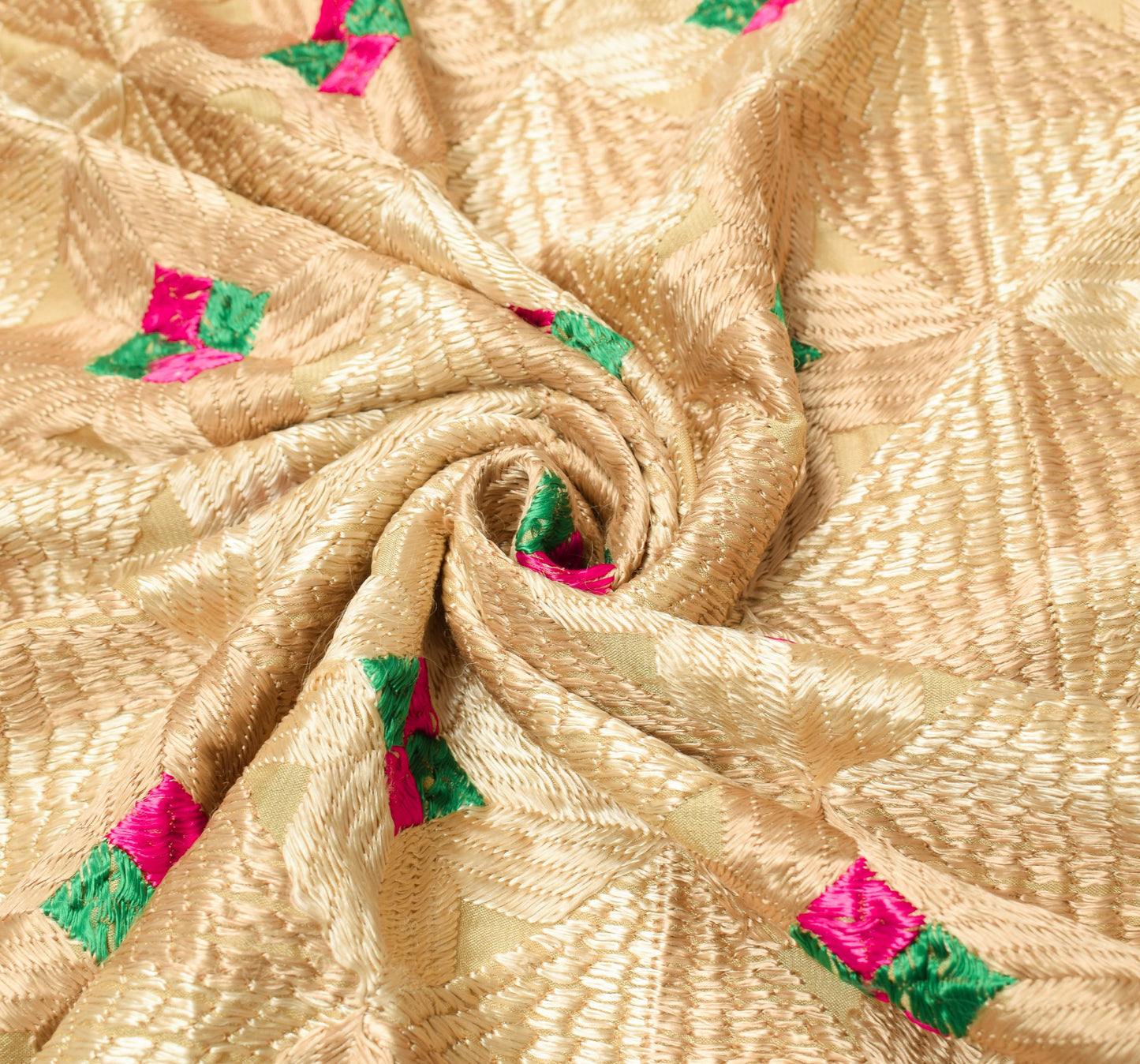 Sushila Vintage Bagh Phulkari Heavy Dupatta Art Silk Light Brown Long Stole Wrap