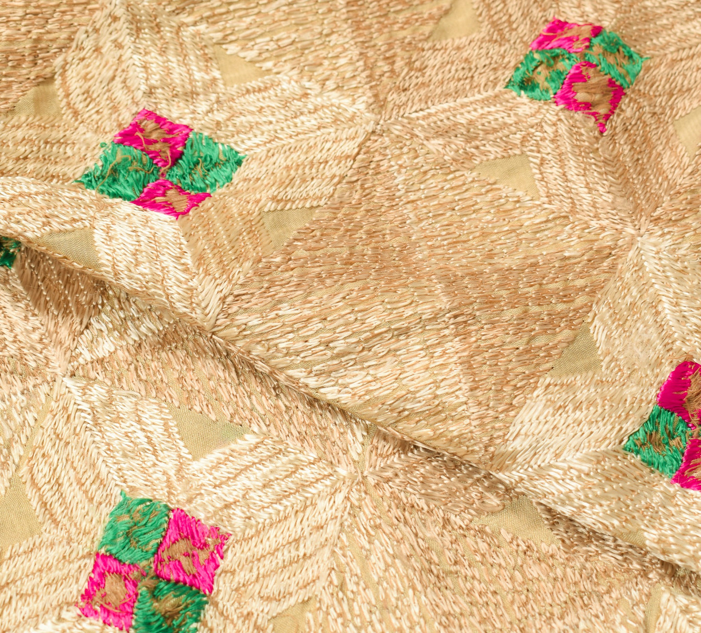 Sushila Vintage Bagh Phulkari Heavy Dupatta Art Silk Light Brown Long Stole Wrap
