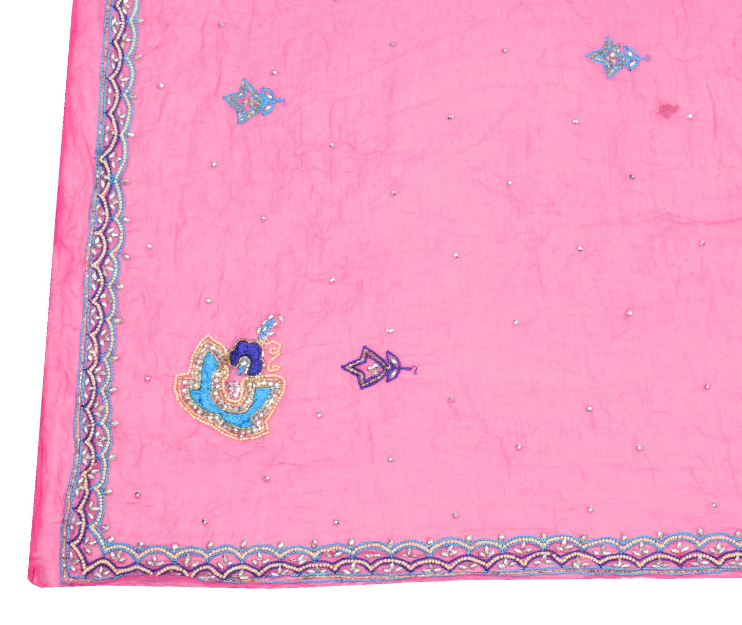 Sushila Vintage Pink Pure Chiffon Silk Dupatta Hand Beaded Floral Long Stole
