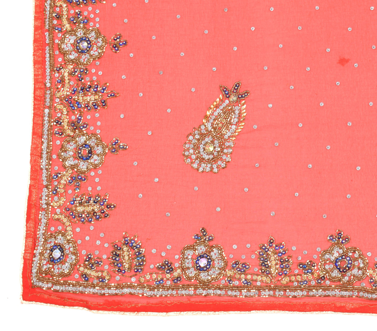 Sushila Vintage Red Heavy Dupatta Pure Chiffon Glass Beads Embellish Long Stole