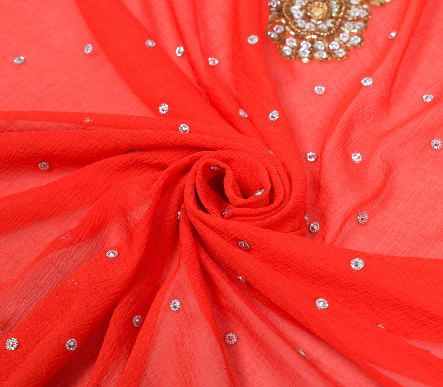 Sushila Vintage Red Heavy Dupatta Pure Chiffon Glass Beads Embellish Long Stole