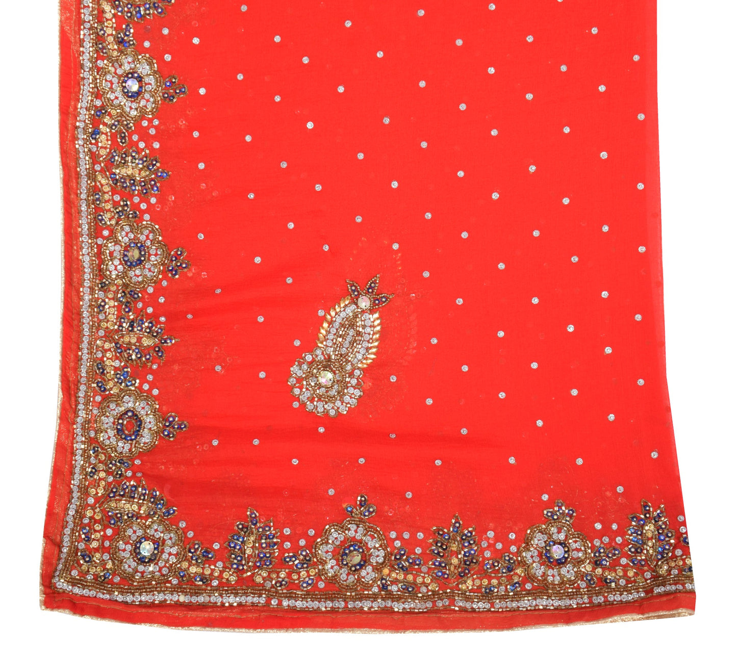 Sushila Vintage Red Heavy Dupatta Pure Chiffon Glass Beads Embellish Long Stole