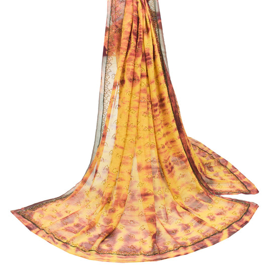 Sushila Vintage Green Tie-Dye Dupatta Pure Georgette Glass Beads Work Long Stole