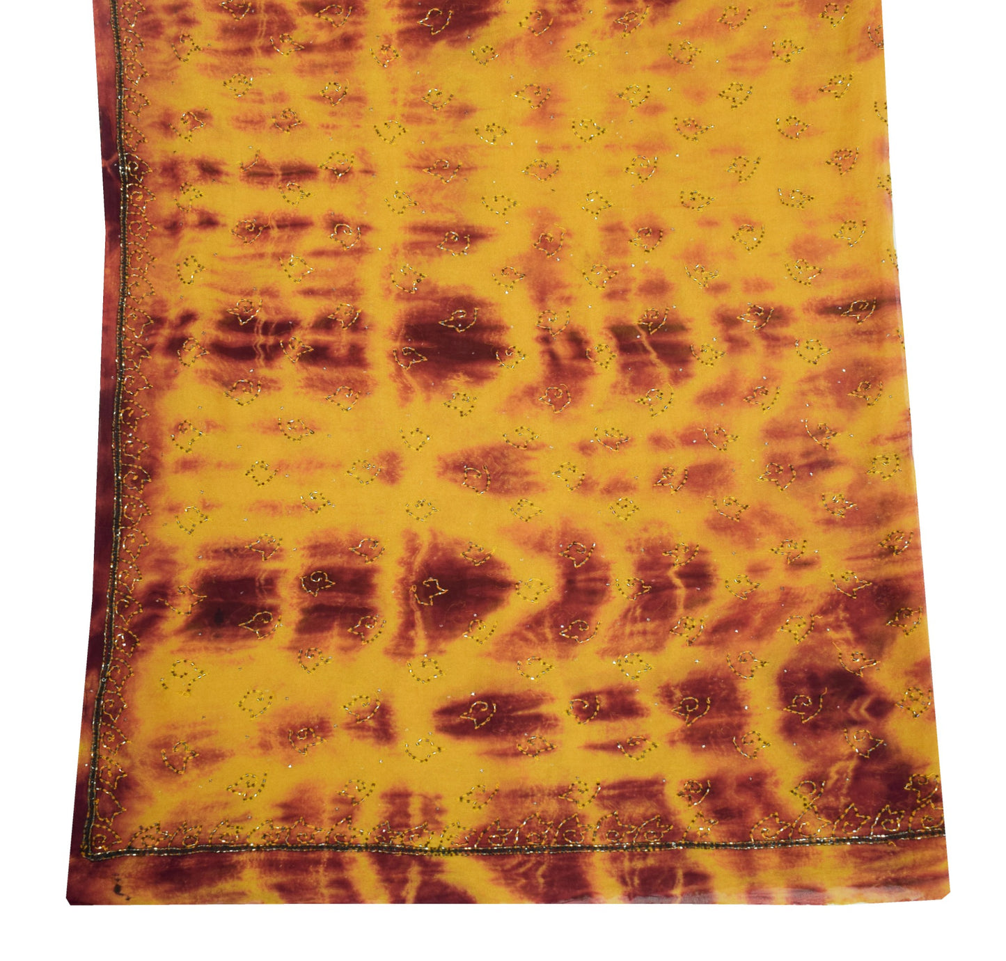 Sushila Vintage Green Tie-Dye Dupatta Pure Georgette Glass Beads Work Long Stole