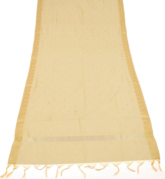 Sushila Vintage Beige Banarasi Dupatta Indian Art Silk Woven Zari Long Stole