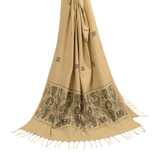 Sushila Vintage Ikat Handloom Dupatta Pure Cotton Brown Figure Woven Long Stole