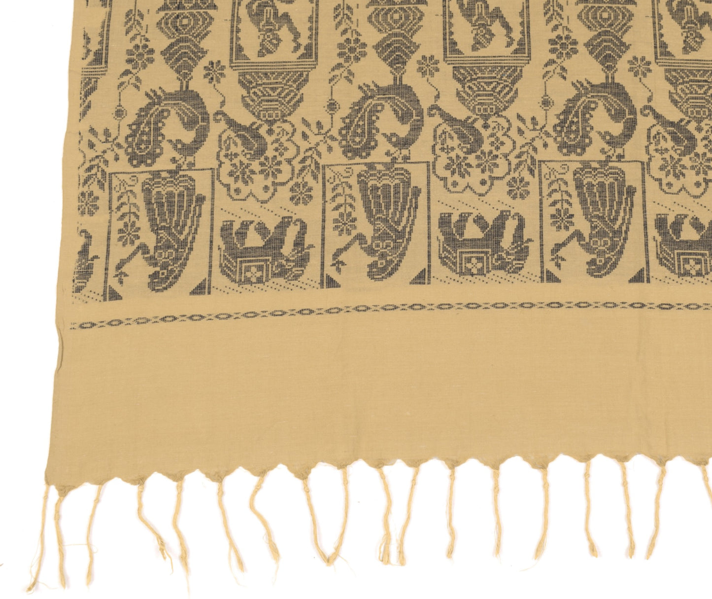Sushila Vintage Ikat Handloom Dupatta Pure Cotton Brown Figure Woven Long Stole