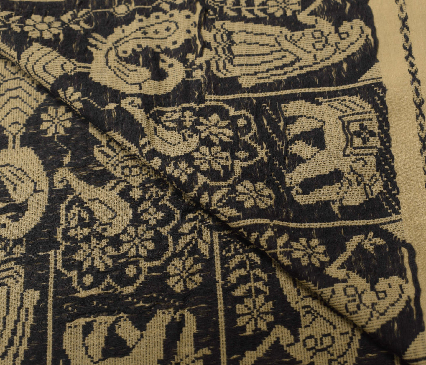 Sushila Vintage Ikat Handloom Dupatta Pure Cotton Brown Figure Woven Long Stole