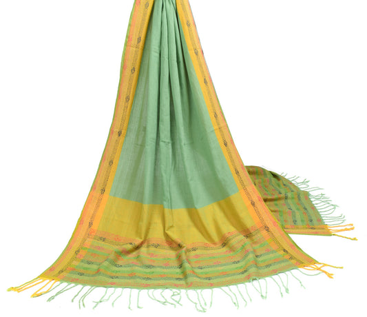 Sushila Vintage Green BRANDED Dupatta 100%Pure Cotton Handmade Kantha Long Stole
