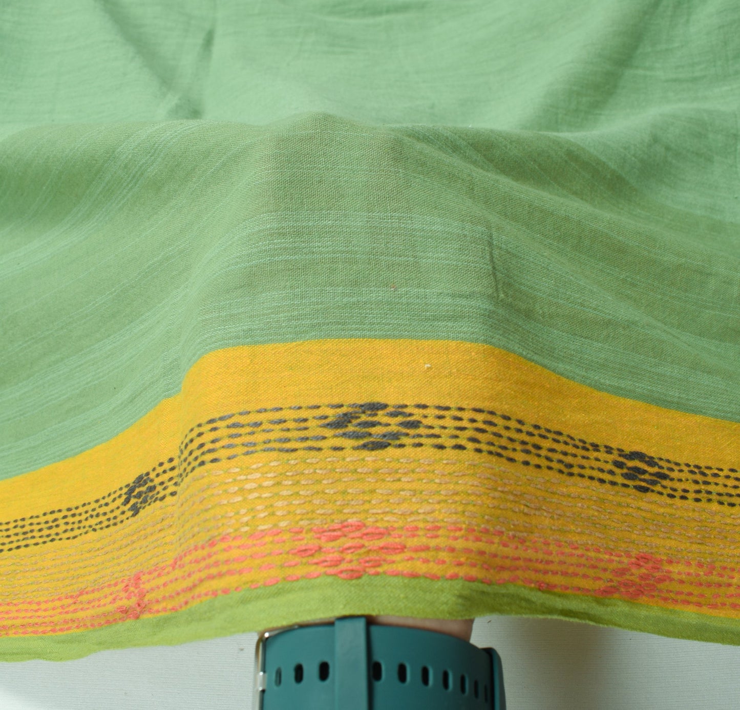 Sushila Vintage Green BRANDED Dupatta 100%Pure Cotton Handmade Kantha Long Stole