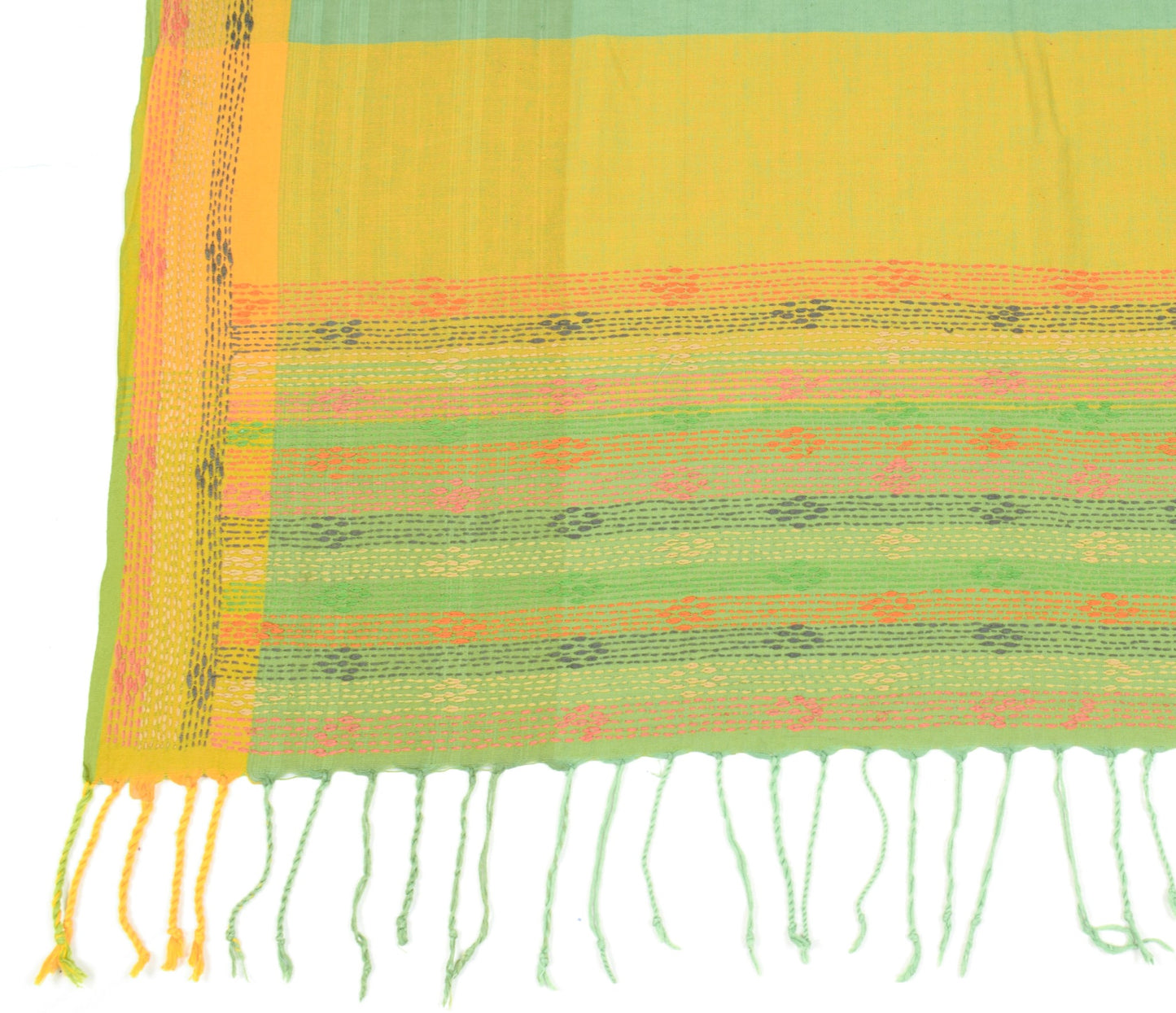 Sushila Vintage Green BRANDED Dupatta 100%Pure Cotton Handmade Kantha Long Stole