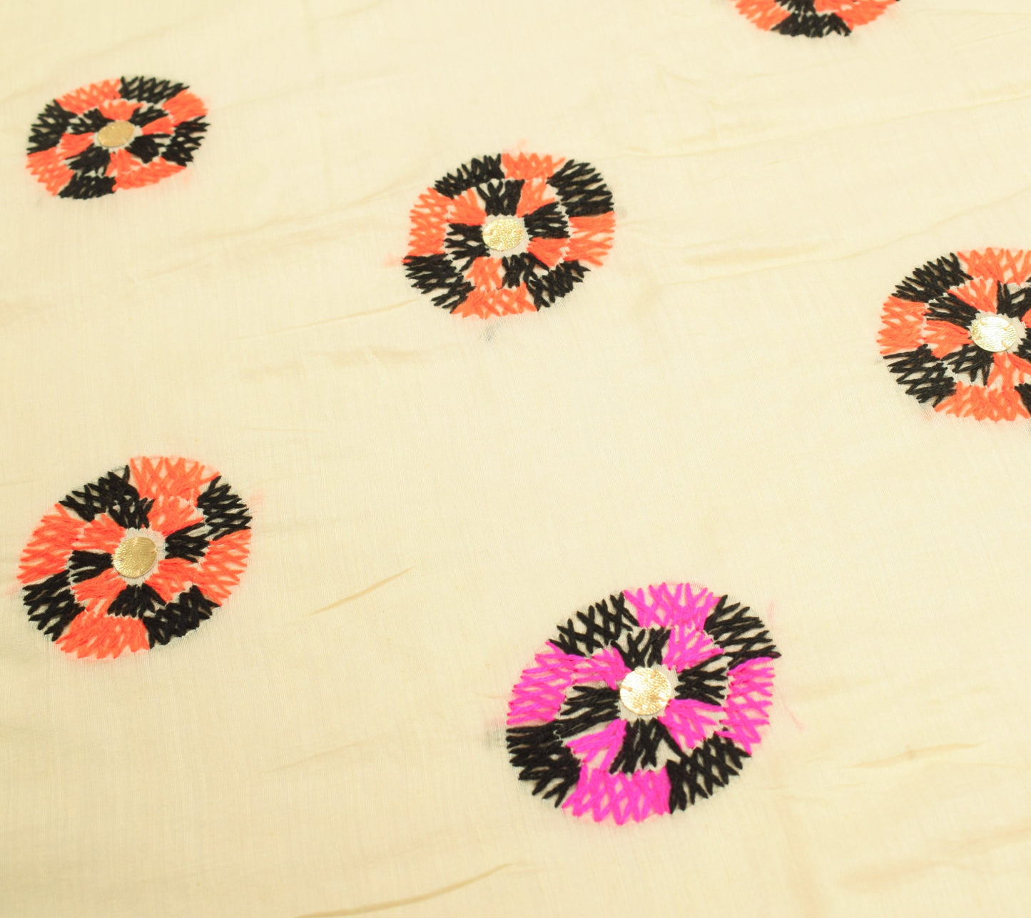 Sushila Vintage Cream Dupatta 100% Pure Cotton Silk Hand Embroidered Long Stole