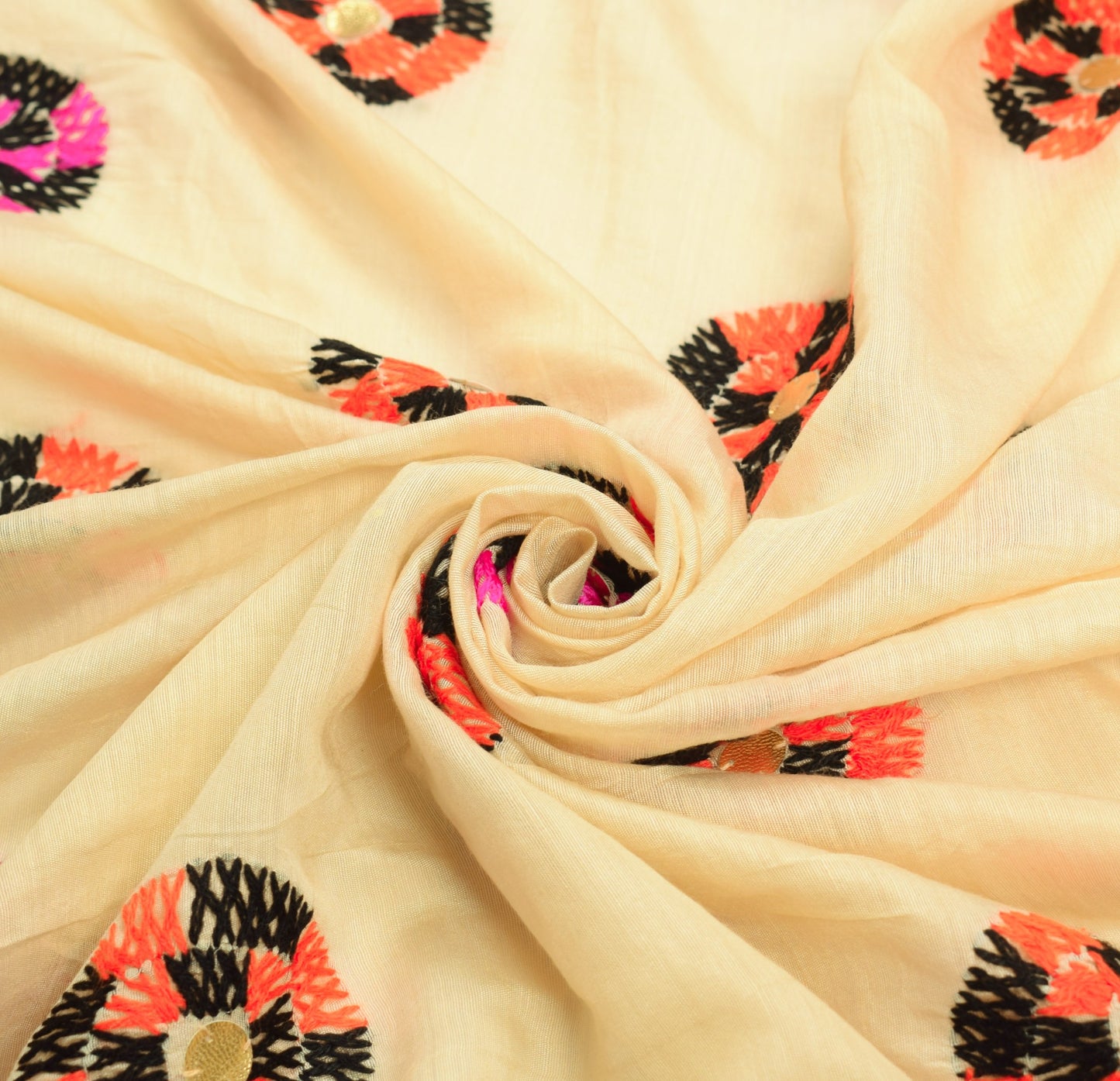 Sushila Vintage Cream Dupatta 100% Pure Cotton Silk Hand Embroidered Long Stole