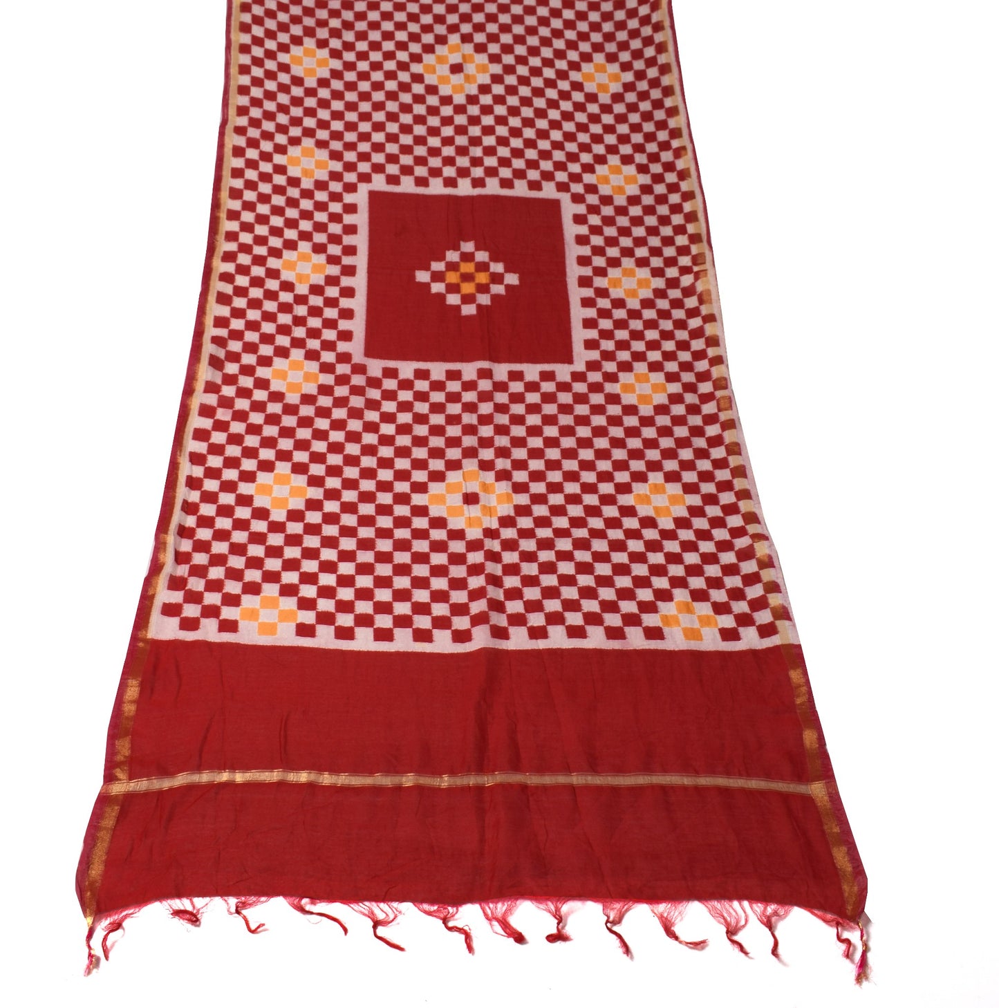 Sushila Vintage Red Checks Dupatta 100% Pure Cotton Silk Printed Long Stole Wrap