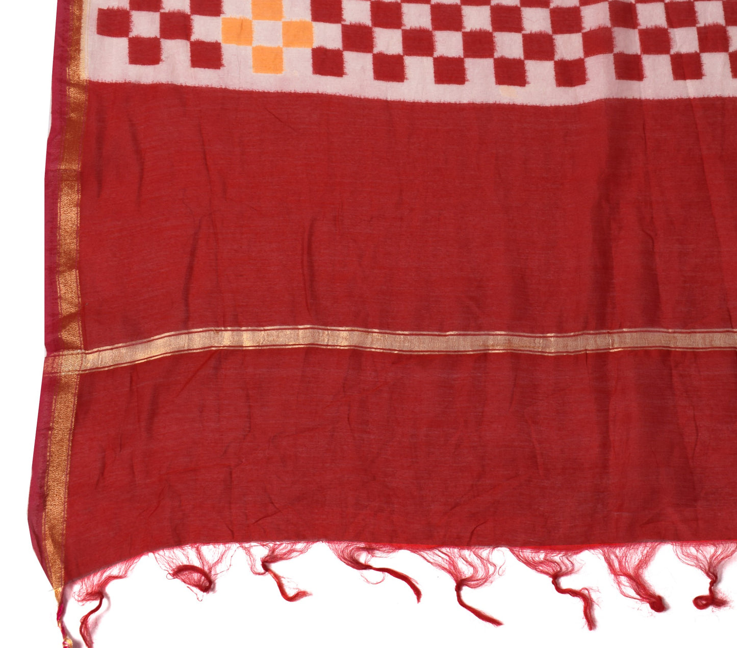 Sushila Vintage Red Checks Dupatta 100% Pure Cotton Silk Printed Long Stole Wrap