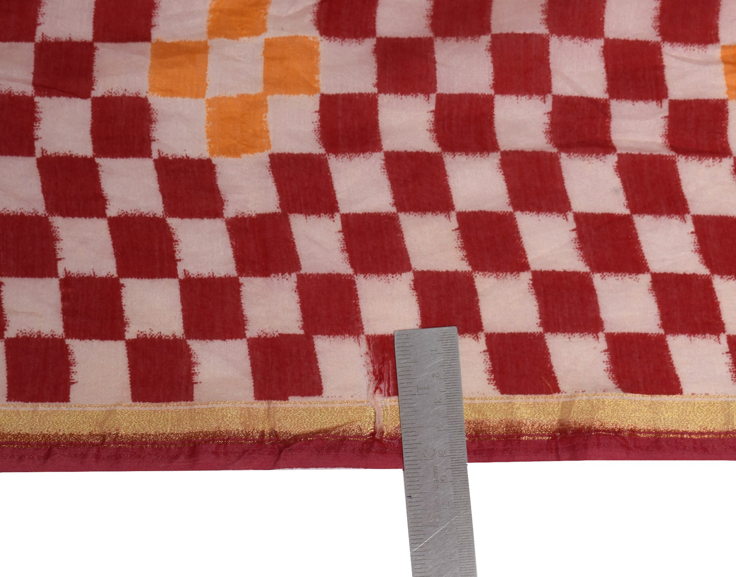 Sushila Vintage Red Checks Dupatta 100% Pure Cotton Silk Printed Long Stole Wrap