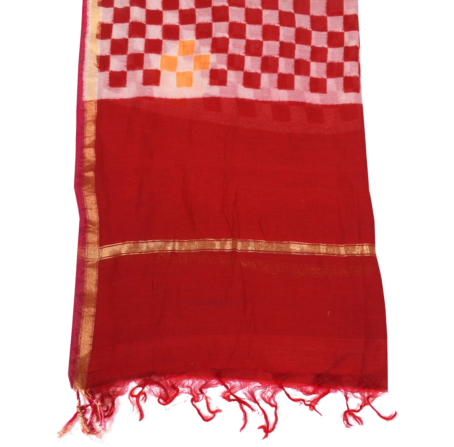 Sushila Vintage Red Checks Dupatta 100% Pure Cotton Silk Printed Long Stole Wrap