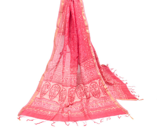 Sushila Vintage Batik Printed Dupatta Pure Cotton Silk Pink Long Stole Hijab