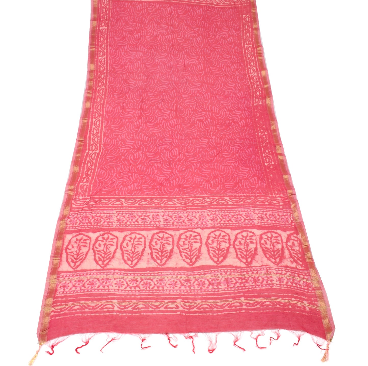 Sushila Vintage Batik Printed Dupatta Pure Cotton Silk Pink Long Stole Hijab
