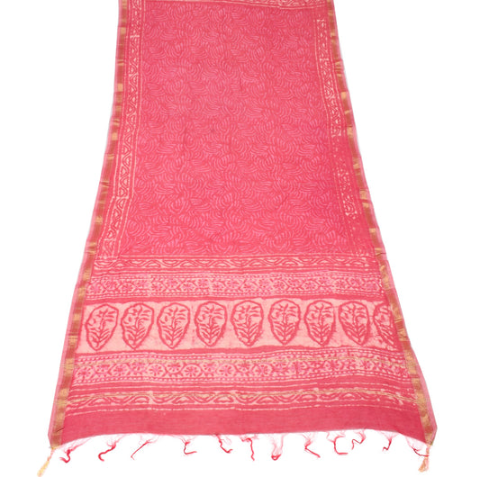 Sushila Vintage Batik Printed Dupatta Pure Cotton Silk Pink Long Stole Hijab