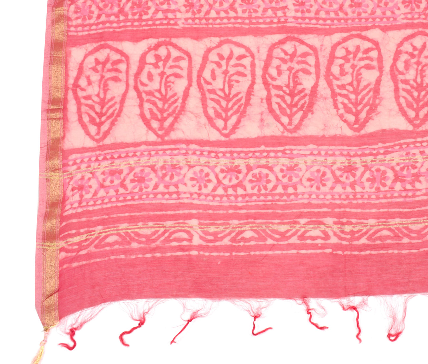 Sushila Vintage Batik Printed Dupatta Pure Cotton Silk Pink Long Stole Hijab